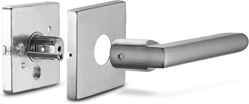 Berlin Modisch HandleSet مقبض دخول الباب الأمامي وقفل Deadbolt مجموعة نحيفة مربعة واحدة اسطوانة Deadbolt ورافعة قابلة للعكس للأبواب اليمنى واليسرى شديدة التحمل - لمسة نهائية من النيكل الساتان - Image 5
